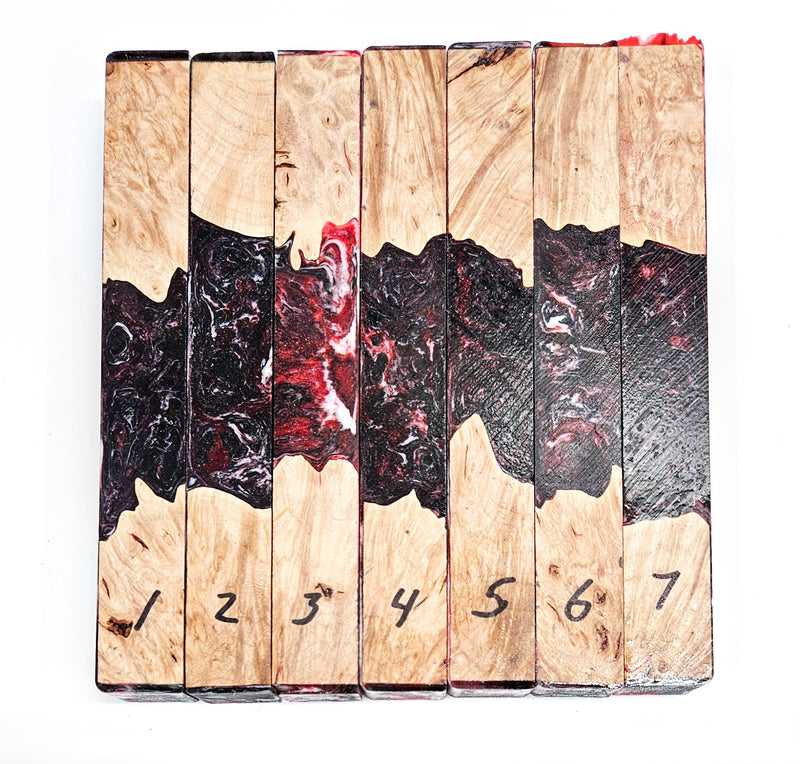 Red/White/Black and Maple Burl Hybrid DiamondCast® Blanks