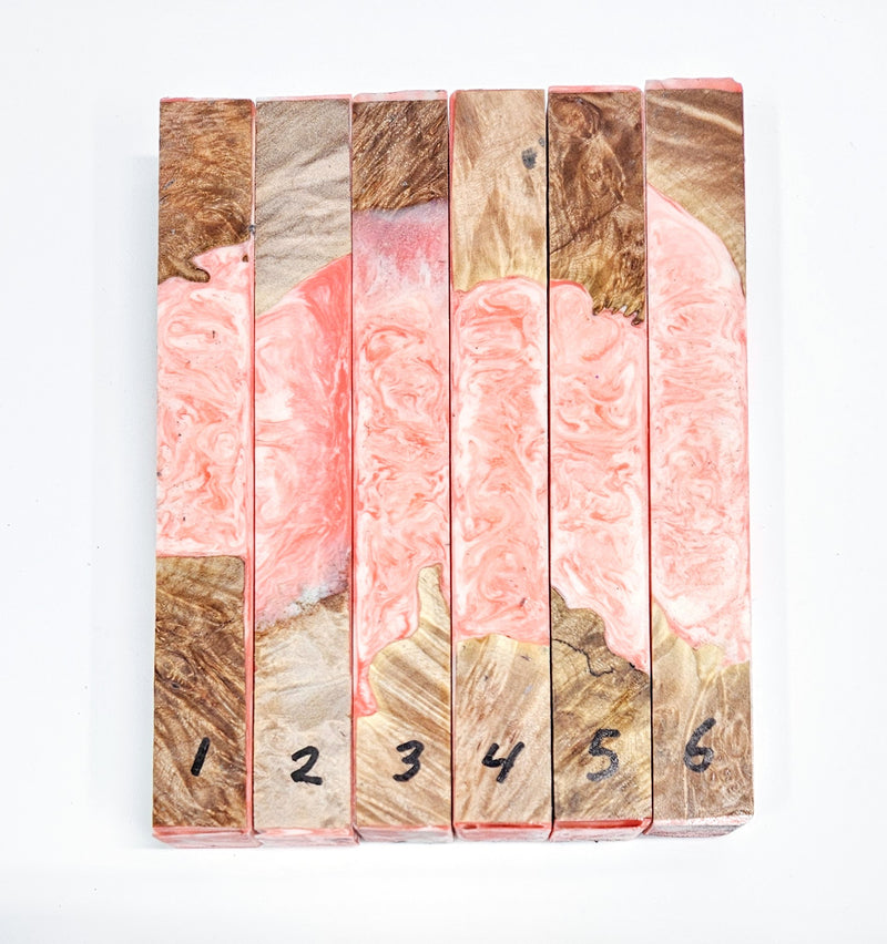 Pink/White and Maple Burl Hybrid DiamondCast® Blanks